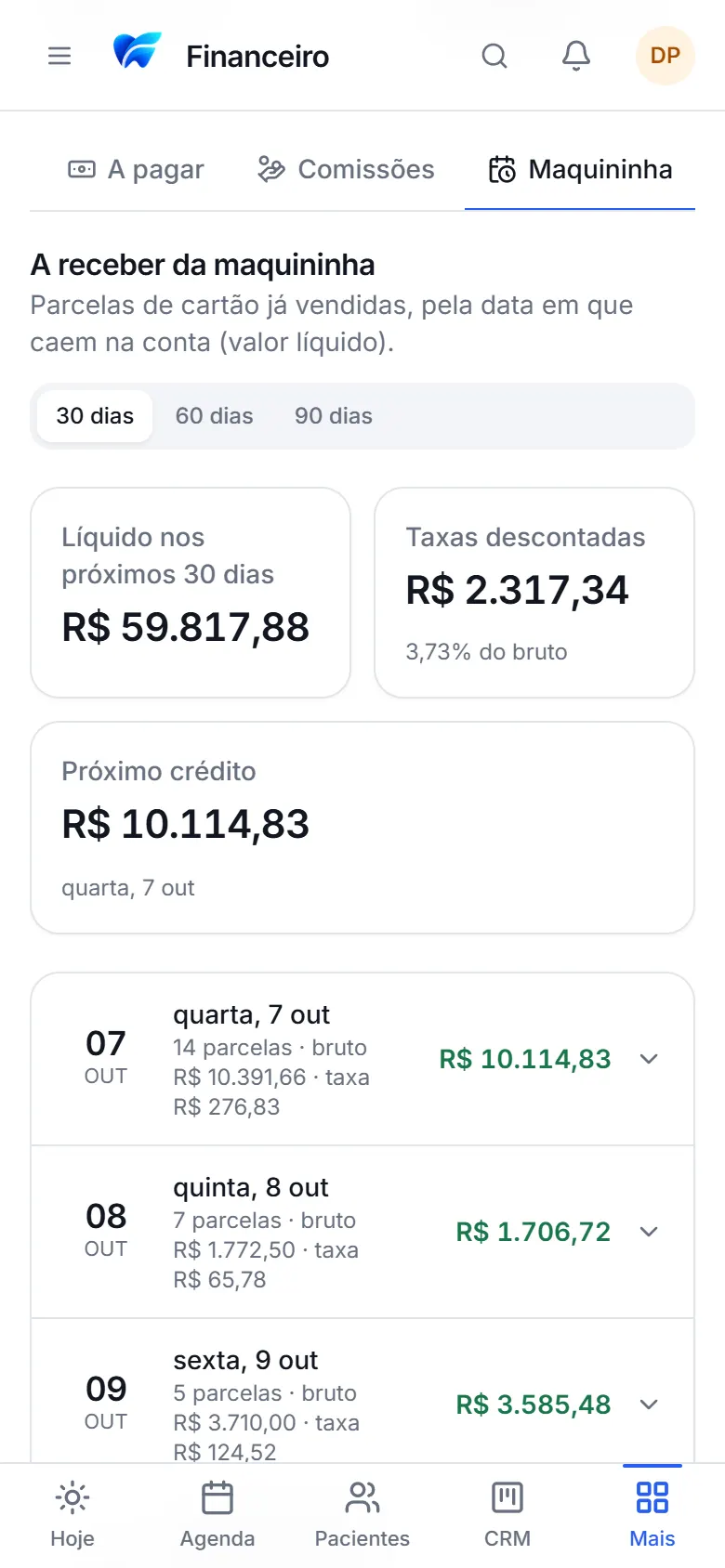 A receber da maquininha no celular