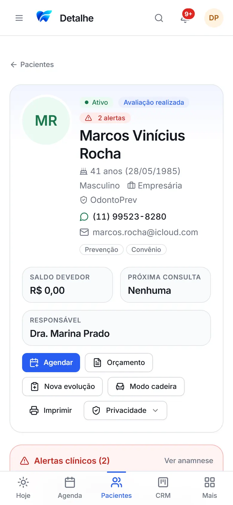 Ficha do paciente no celular