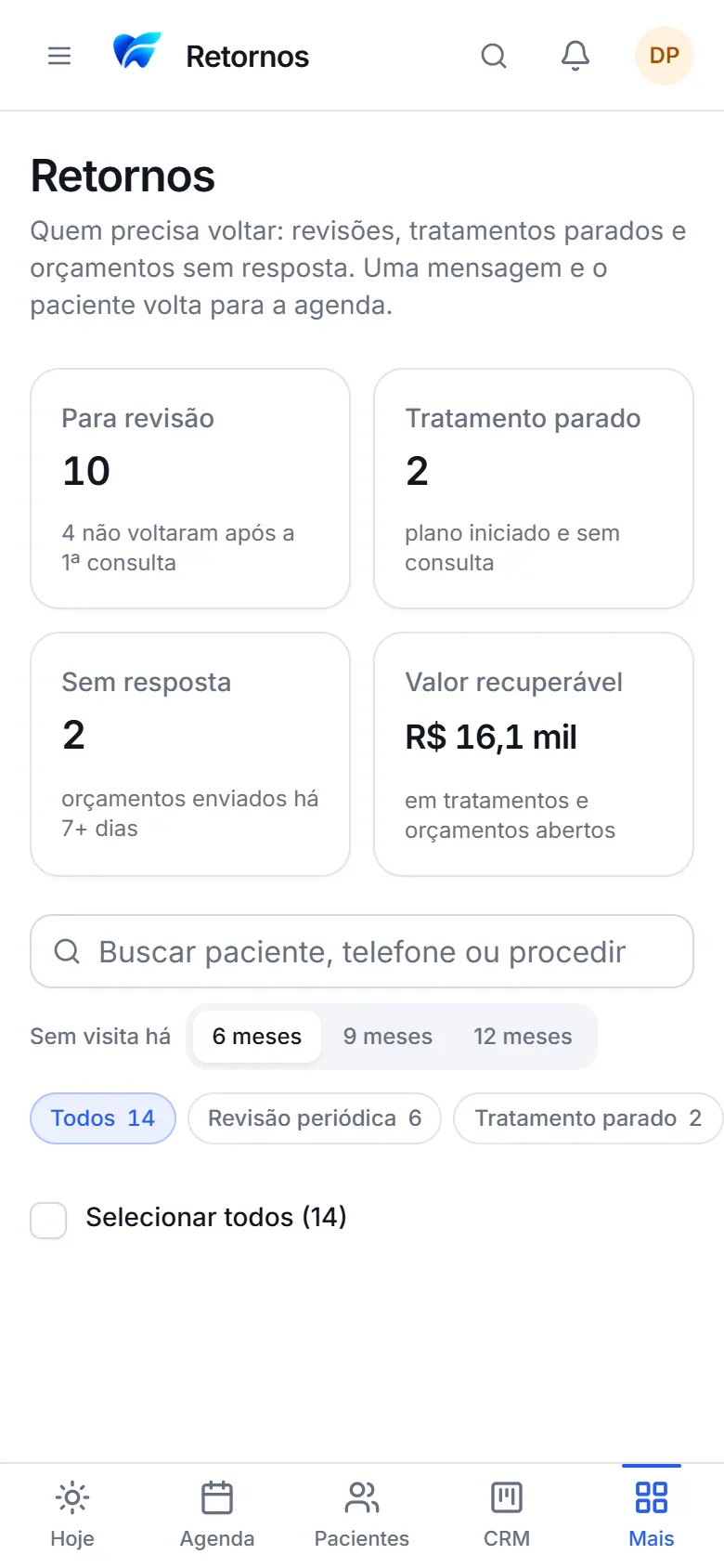 Lista de retornos no celular